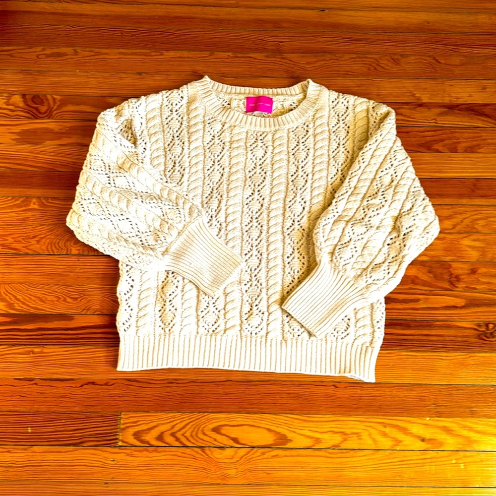 Time After Time cream cable knit sweater. Size Medium.